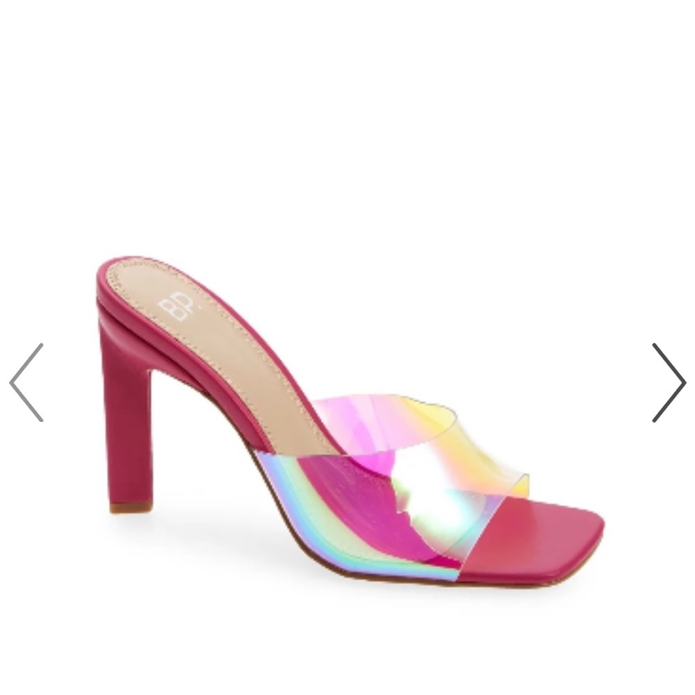 Nordstrom bp. "Mirra" Holographic Clear Slip-On Slide Mule Sandal Heels Pink